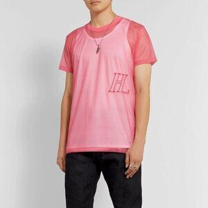 Helmut Lang Pink Logo Embroidered Mesh T-Shirt Men's M Women's L